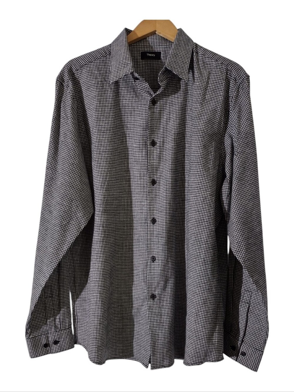 Theory Men’s Black & White Mini Gingham Button-Down Shirt
